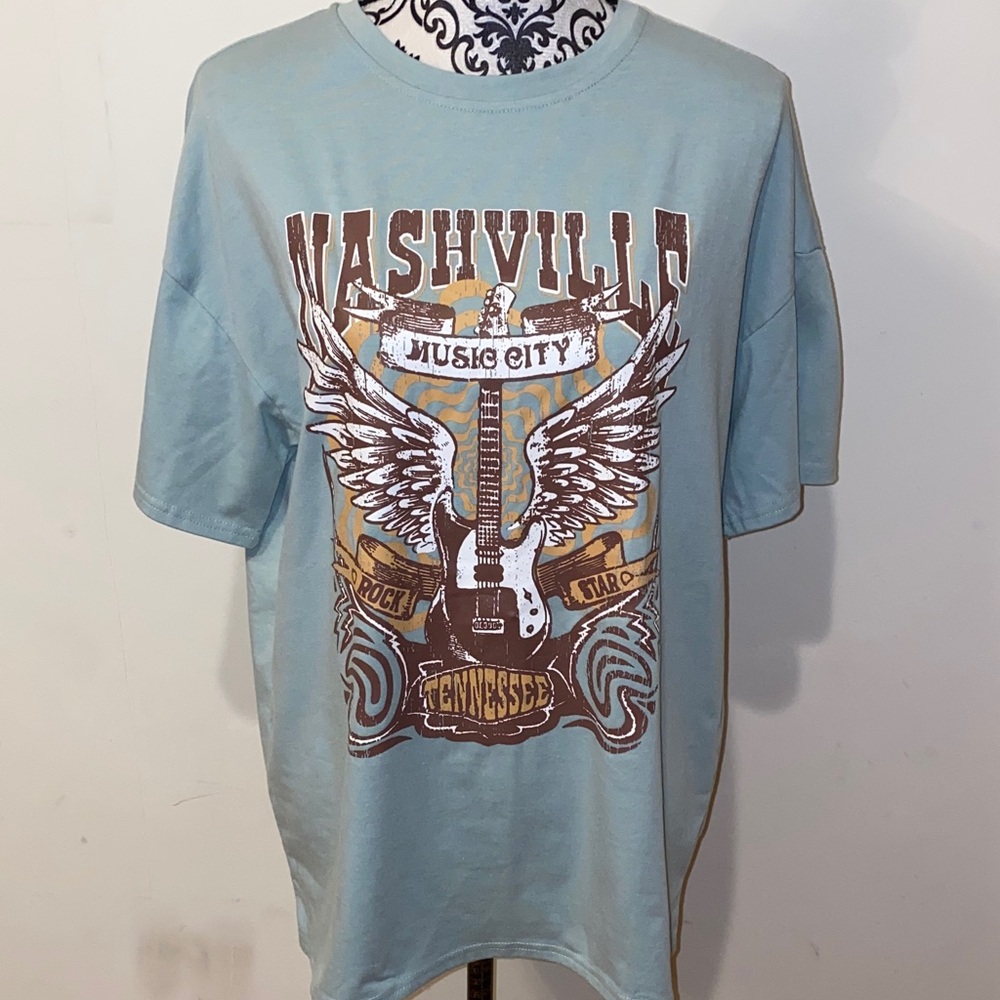 5/$25 Nashville Music City Graphic Tee Light Blue Size Small Like New